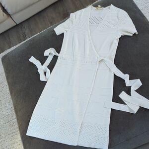 Etcetera White Knit Wrap Midi Dress